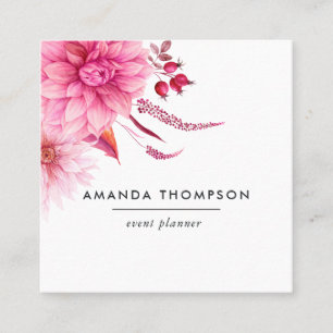 Tarjeta De Visita Cuadrada Burgundy y Floral Acuarela Beige