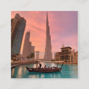 Tarjeta De Visita Cuadrada Burj Khalifa Bote Lake Cityscape       
