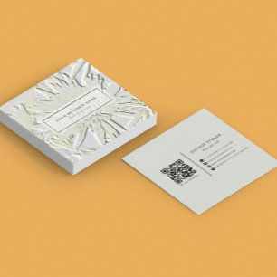 Tarjeta De Visita Cuadrada ©Bursting Joy/ Diseño Floral tipo Grabado en relie
