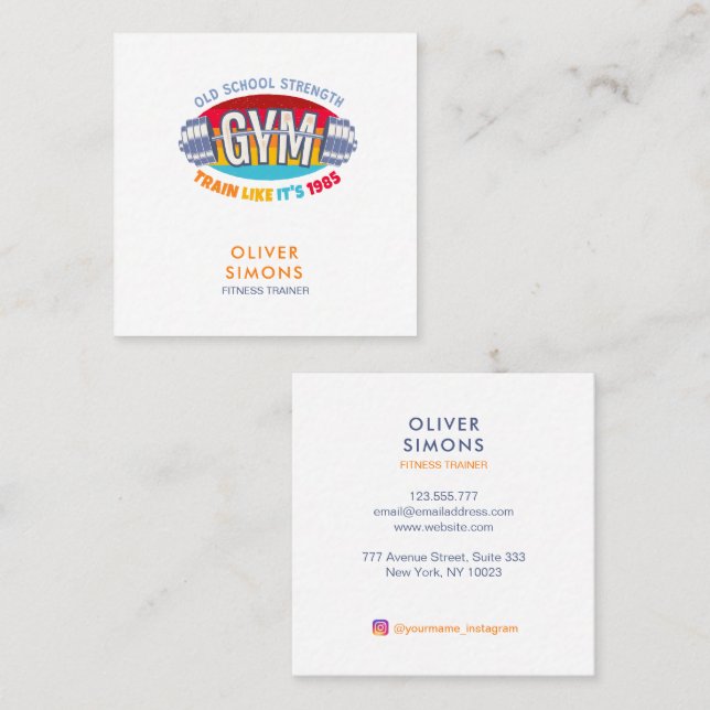 Tarjeta De Visita Cuadrada Business Card for Fitness trainer (Anverso / Reverso)