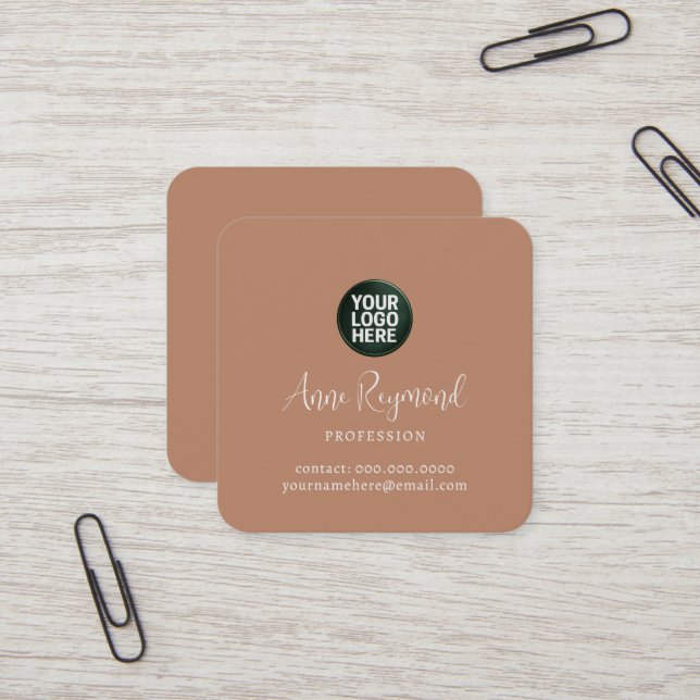 Tarjeta De Visita Cuadrada Business Logo / Script Name terracotta brown (Anverso/Reverso In Situ)