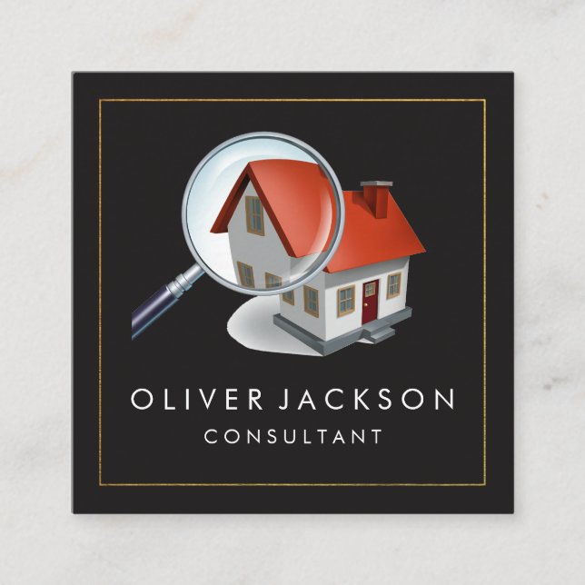Tarjeta De Visita Cuadrada Búsqueda en el hogar | Alquiler inmobiliario (Anverso)
