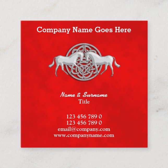 Tarjeta De Visita Cuadrada Caballo céltico ante rojo del nudo del escudo de (Anverso)