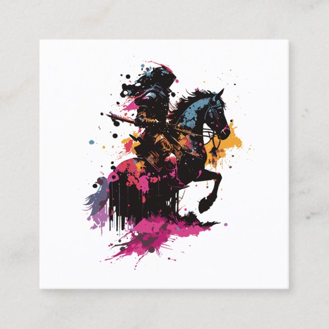 Tarjeta De Visita Cuadrada Caballo de guerrero en acuarela (Anverso)