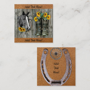 Tarjeta De Visita Cuadrada Caballo Herradura Botas de vaquero Girasoles