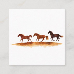 Tarjeta De Visita Cuadrada Caballos Galopando en Llanura de Acuarela