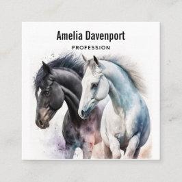Tarjeta De Visita Cuadrada Caballos hermosos en acuarela