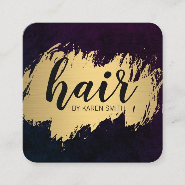 Tarjeta De Visita Cuadrada Cabello / Cepillado dorado (Anverso)