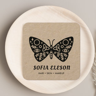 Tarjeta De Visita Cuadrada Cabello de mariposa negra mínimo y arte rústico de