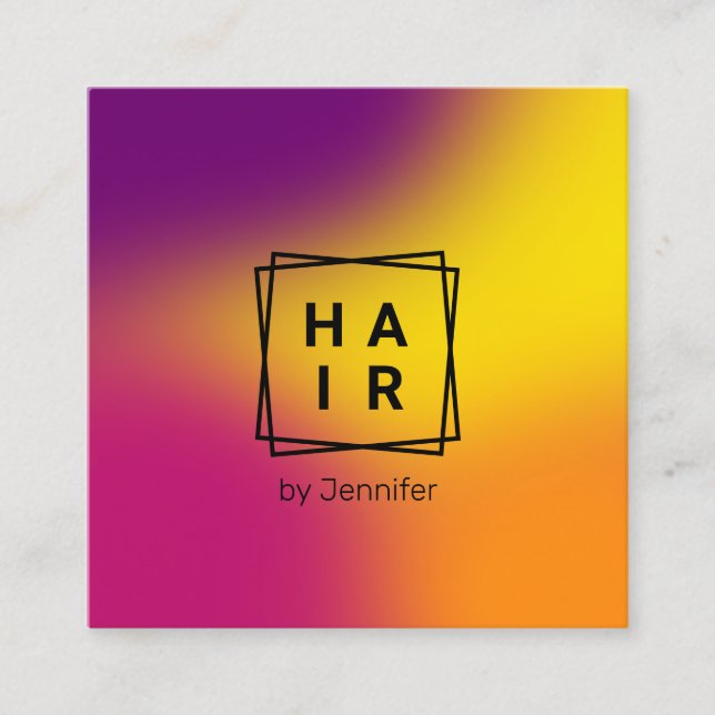 Tarjeta De Visita Cuadrada Cabello holográfico moderno y elegante en gradient (Anverso)