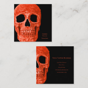 Tarjeta De Visita Cuadrada Cabeza de cráneo Gótica Neon Naranja Tatuaje Negro