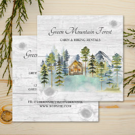 Tarjeta De Visita Cuadrada Cabin de montaña con bosque brumoso rústico acuare