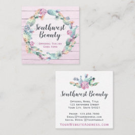 Tarjeta De Visita Cuadrada Cactus exitoso acuarela y bohemias de madera rústi