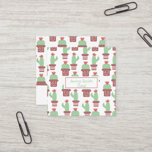 Tarjeta De Visita Cuadrada Cactus Succulent Cacti Pattern Florismo Jardín  (Anverso/Reverso In Situ)