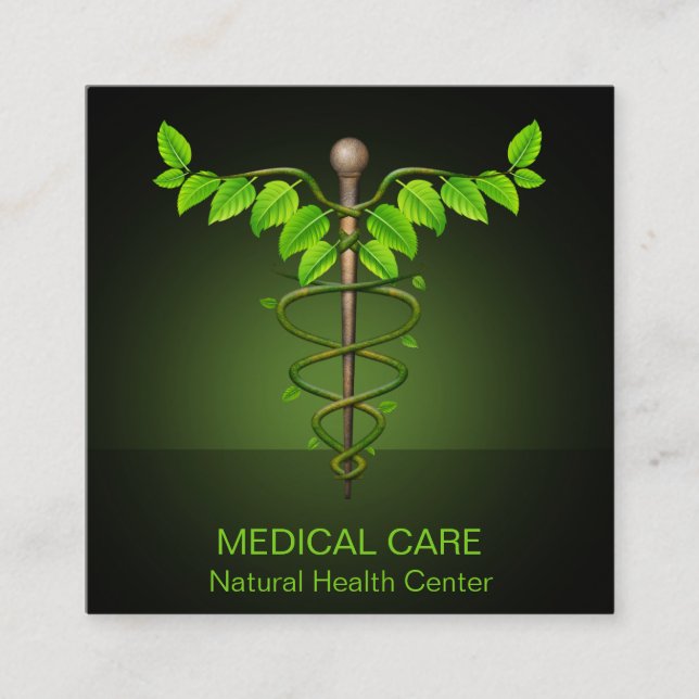Tarjeta De Visita Cuadrada Caducto médico alternativo holístico hojas verdes (Anverso)