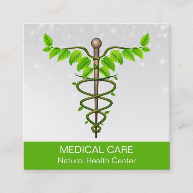Tarjeta De Visita Cuadrada Caducto médico alternativo Verde deja blanco (Anverso)