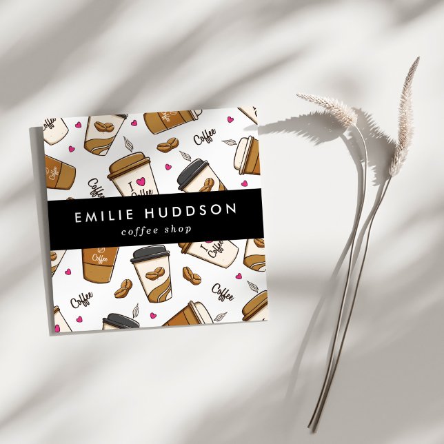 Tarjeta De Visita Cuadrada Café, Café, Frijoles, Barista, Cafetería (Subido por el creador)