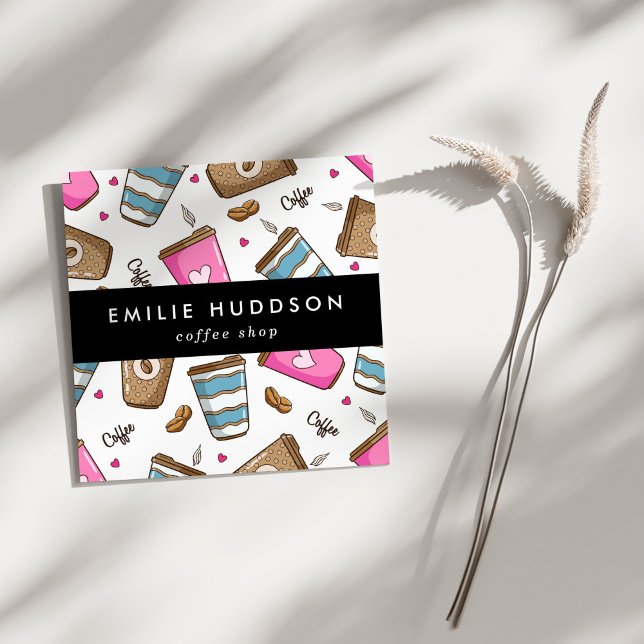 Tarjeta De Visita Cuadrada Café, Café, Frijoles, Barista, Cafetería (Subido por el creador)