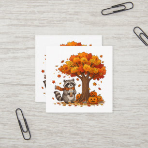 Tarjeta De Visita Cuadrada Café helado de mapache de Halloween lindo de otoño