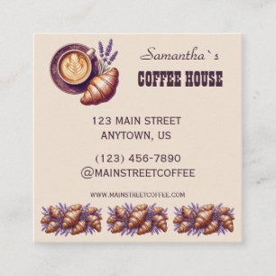 Tarjeta De Visita Cuadrada Cafe Personalizado Merch Croissant Vintage Con Lav