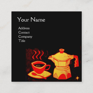 Tarjeta De Visita Cuadrada CAFETERÍA /BAR /Taza de café roja amarilla, cafete