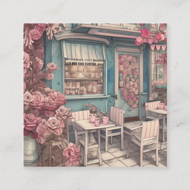 Tarjeta De Visita Cuadrada Cafetería de Cute Shabby Chic (Anverso)