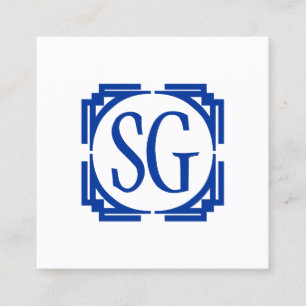 Tarjeta De Visita Cuadrada Caja de decó - Iniciales - Azul marino
