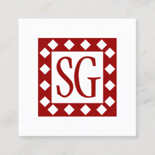 Tarjeta De Visita Cuadrada Caja de diamantes - Iniciales - Rojo de rubí