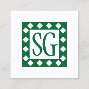 Tarjeta De Visita Cuadrada Caja de diamantes - Iniciales - Verde forestal