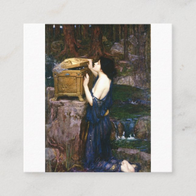 Tarjeta De Visita Cuadrada Caja de Pandora - John William Waterhouse (Anverso)