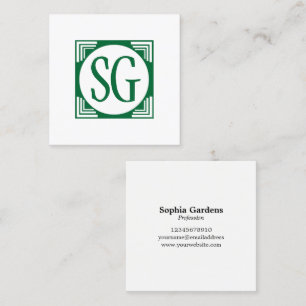 Tarjeta De Visita Cuadrada Caja del círculo - iniciales - Forest Green