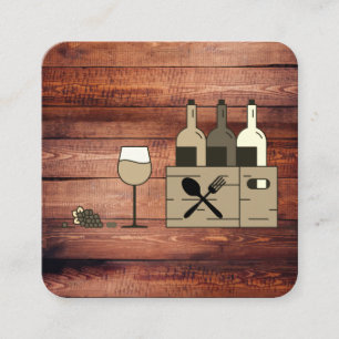 Tarjeta De Visita Cuadrada Caja rústica de madera de vino
