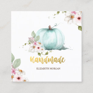 Tarjeta De Visita Cuadrada Calabaza Floral Acuarela, Hecha a Mano