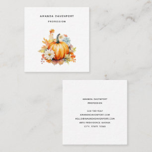 Tarjeta De Visita Cuadrada Calabazas naranjas y flores Otoño