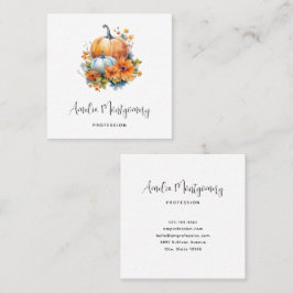 Tarjeta De Visita Cuadrada Calabazas otoñales con flores y follaje
