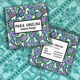 Tarjeta De Visita Cuadrada Caladio deja negrita tropical audaz acuarela Botán