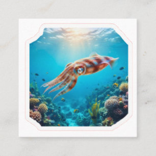 Tarjeta De Visita Cuadrada Calamar Profundo Artístico - Vida Marina Misterios