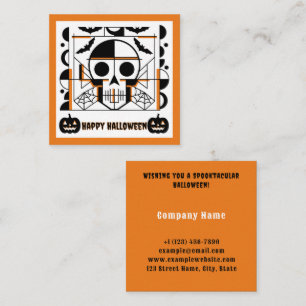 Tarjeta De Visita Cuadrada Calavera al estilo de Halloween, murciélagos, tela