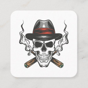 Tarjeta De Visita Cuadrada Calavera de gánster con sombrero fedora