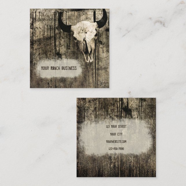 Tarjeta De Visita Cuadrada Calavera de toro occidental Vieja Sepia Rustic (Anverso / Reverso)