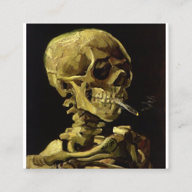 Tarjeta De Visita Cuadrada Calavera de un esqueleto con una fuerte quemadura  (Anverso)