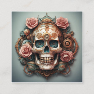 Tarjeta De Visita Cuadrada Calavera de vapor con fondo de flores