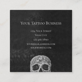 Tarjeta De Visita Cuadrada Calavera Gótica Enfrenta Tatuaje Blanco Y Negro