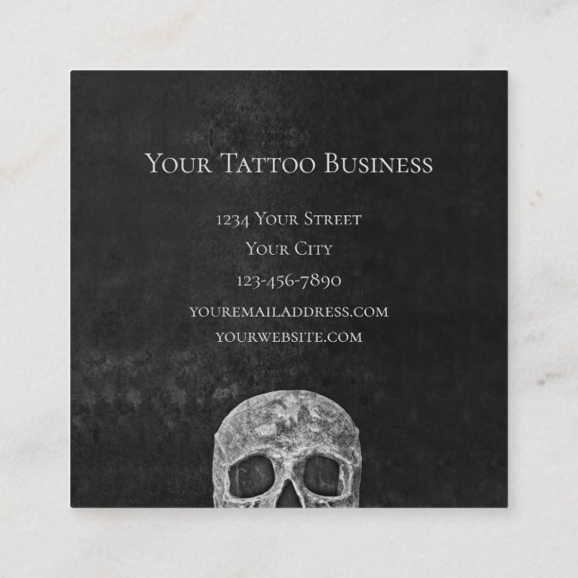 Tarjeta De Visita Cuadrada Calavera Gótica Enfrenta Tatuaje Blanco Y Negro (Reverso)
