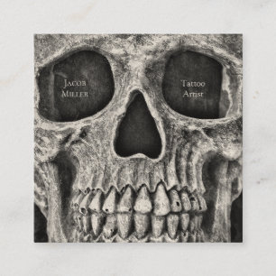 Tarjeta De Visita Cuadrada Calavera Gótica Enfrenta Tatuaje Blanco Y Negro