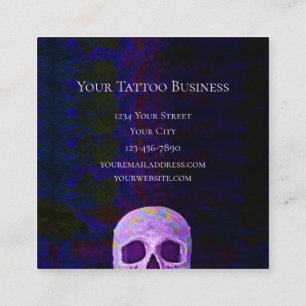 Tarjeta De Visita Cuadrada Calavera gótica enfrenta tienda de tatuajes Guay 