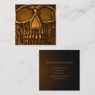 Tarjeta De Visita Cuadrada Calavera gótica frente a tienda de tatuajes metáli