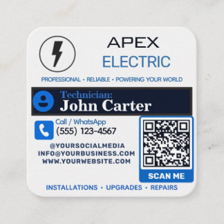 Tarjeta De Visita Cuadrada Calcomanía para electricista | Código QR de contac