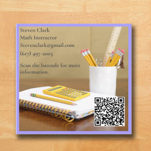 Tarjeta De Visita Cuadrada Calculadora de código QR Tutor púrpura Profesor de