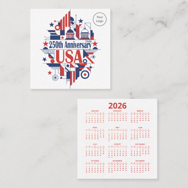 Tarjeta De Visita Cuadrada Calendar America’s 250th anniversary (Anverso / Reverso)